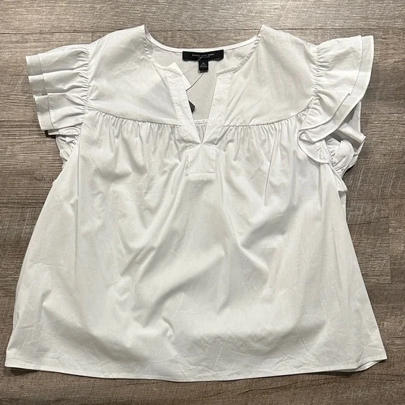Marc New York White Ruffle flutter cap Sleeve baby doll Top size XL - Picture 6 of 9